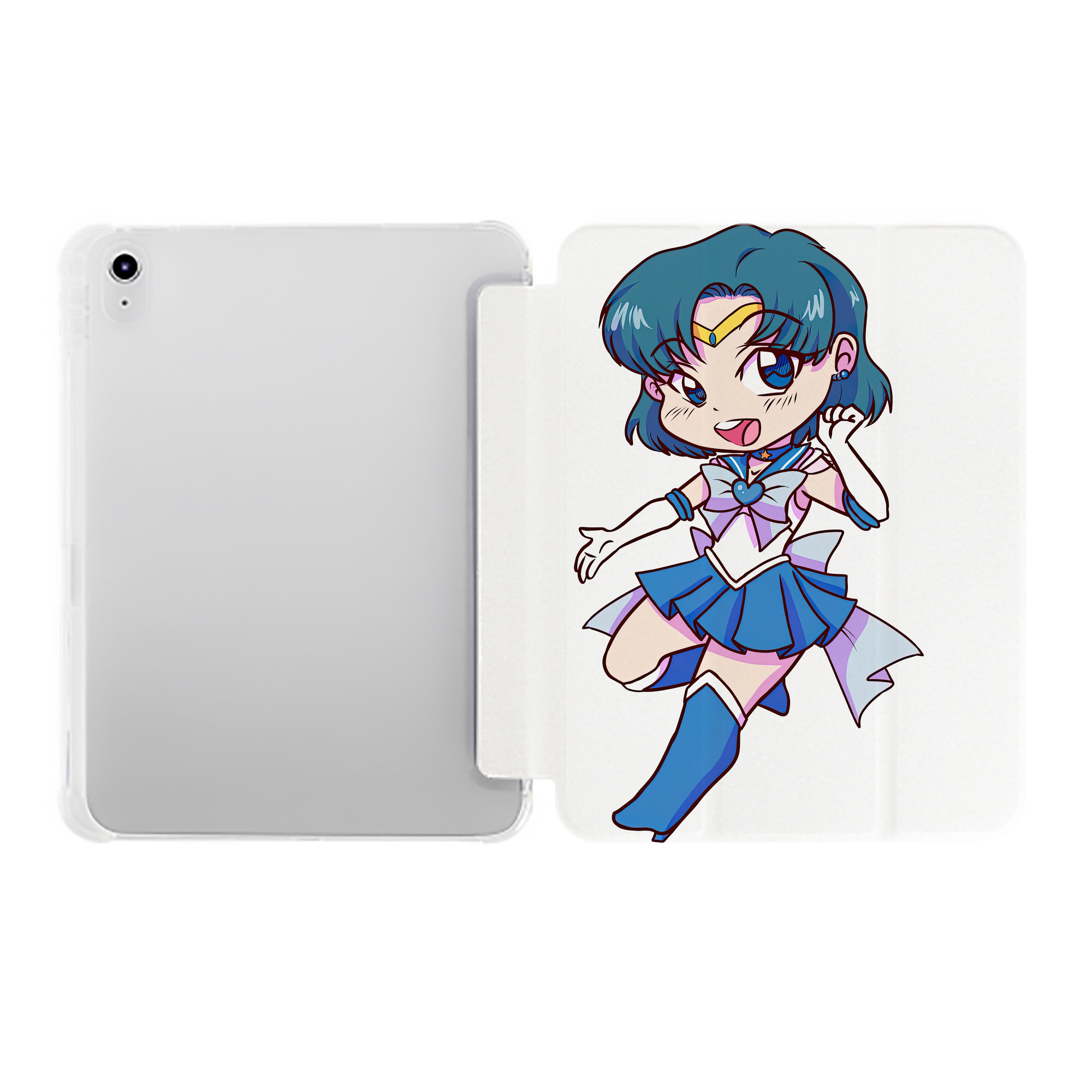 （画像用） 美少女戦士セーラームーン 水野 亜美 みずの あみ Sailor Moon Mizuno Ami IPad ケース ペン収納付き 三つ折りスタンド PUレザー×シリコン 対応機種9.5/10.5/10.9インチ